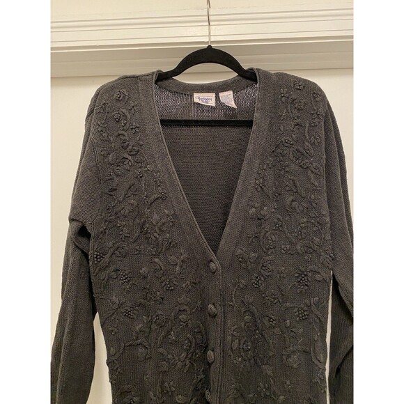 Vtg Cottagecore Cardigan Sweater Sz Medium Grey Goth Fall Whimsy 80s Embroidered - Picture 2 of 9